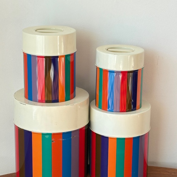 San Remo Colorful Striped Canister Set Mid Century Kitchen Bathroom Storage Tins - Picture 16 of 16